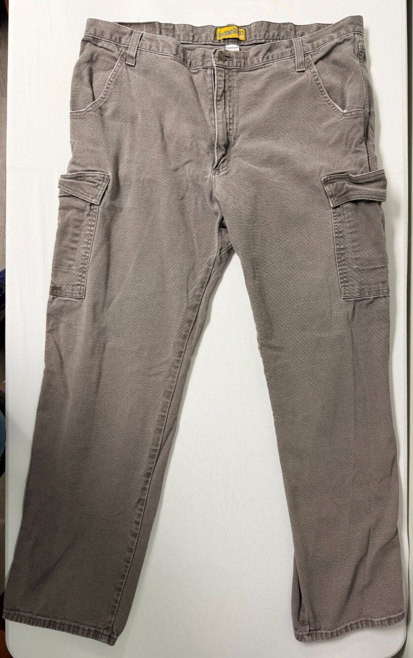 Diamond Gusset Cargo Pants Mens 42x34 Made in USA Workwear Utility Brown Dark